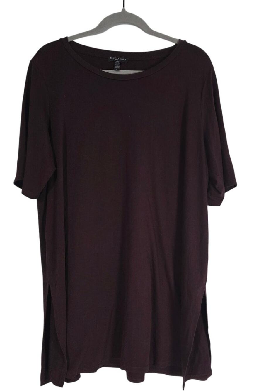 Eileen Fisher Tunic Top Womens 1X Plum Tencel Jersey Oversized Slit Minimalist